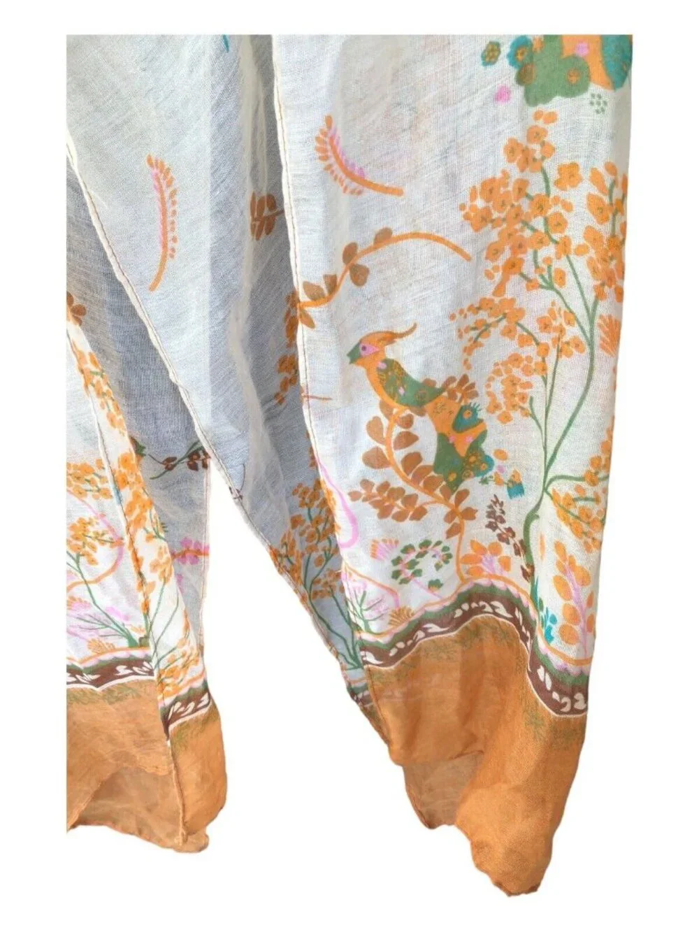 Multi Color Leaf Print Bird Accent Boho Rectangle Sheer Scarf READ